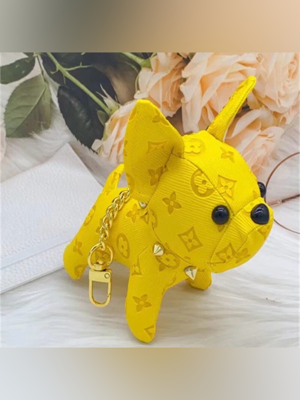Yellow French bulldog fashion bag charm